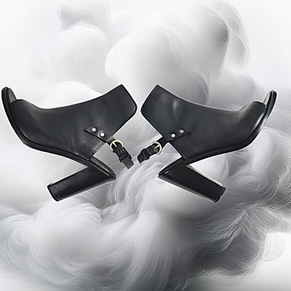 Rag & Bone Wyatt Black Leather Sling Back Peep Toe Heel, Size 40 (US 10) - Picture 7 of 12